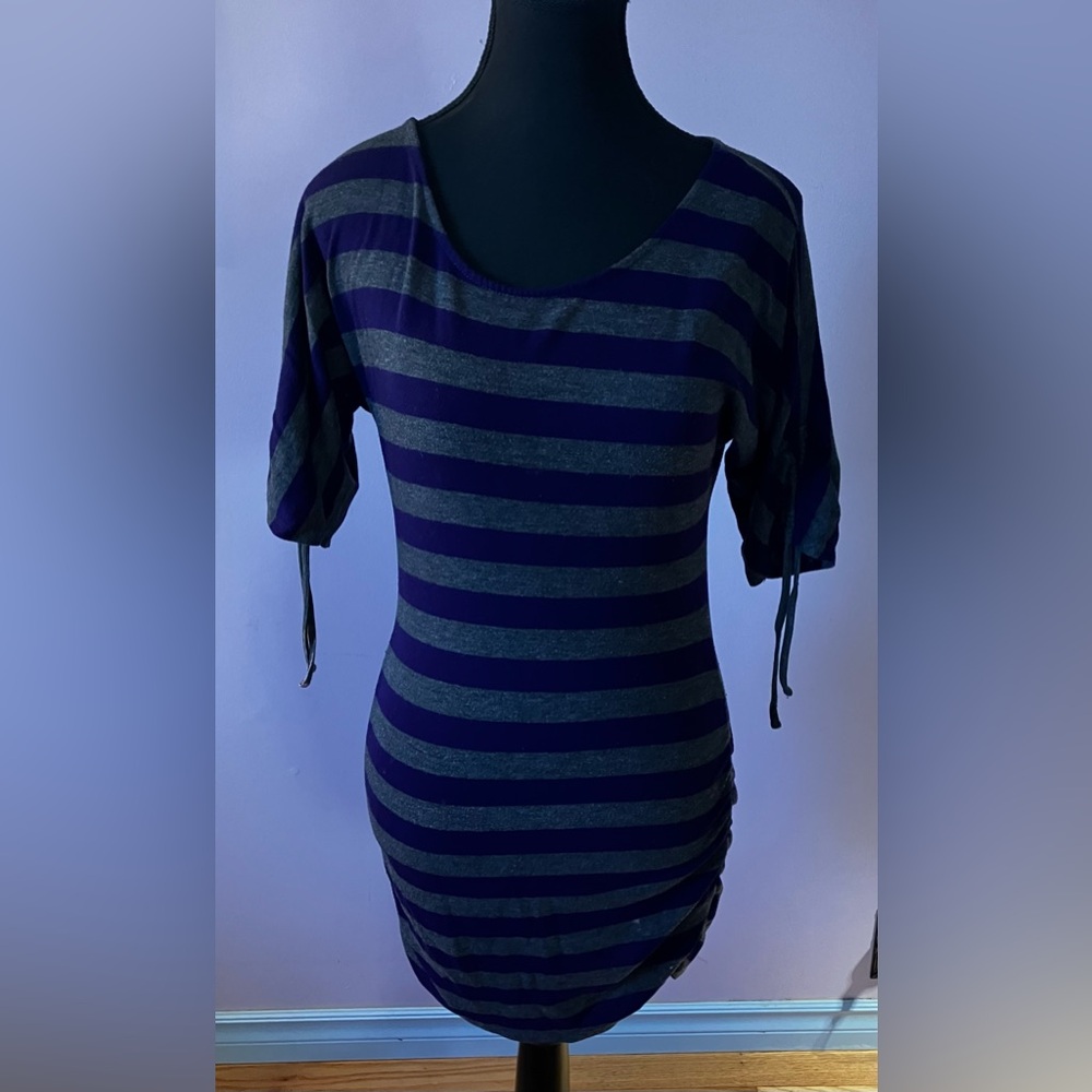 Purple & Grey Tunic-Length Striped Warehouse One top M